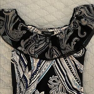 White House Black Market Black and White Paisley Top